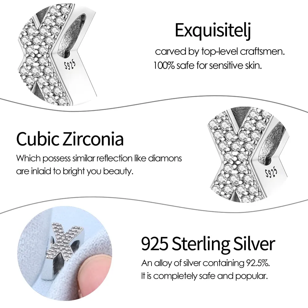 TINSLO Lettere Bead Charm in Argento Sterling 925 con Cubic Zirconia, Compatibile con Braccialetti e Collane Europei - immagine 5