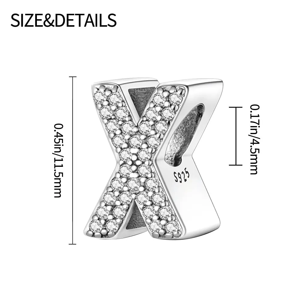 TINSLO Lettere Bead Charm in Argento Sterling 925 con Cubic Zirconia, Compatibile con Braccialetti e Collane Europei - immagine 6