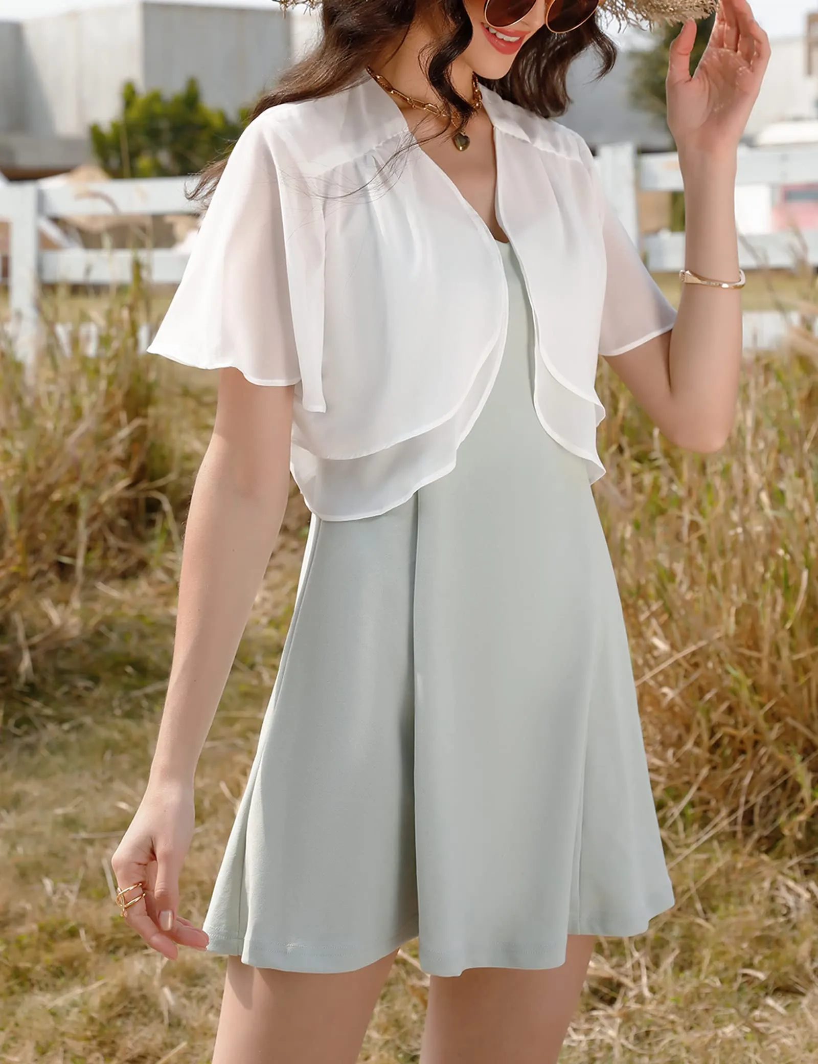 Aottori Coprispalle Donna in Chiffon Bolero Corto Bianco XXL - immagine 5