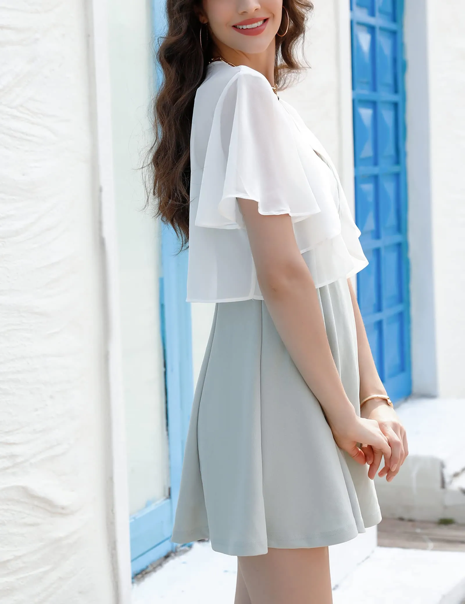 Aottori Coprispalle Donna in Chiffon, Bianco, S - immagine 3