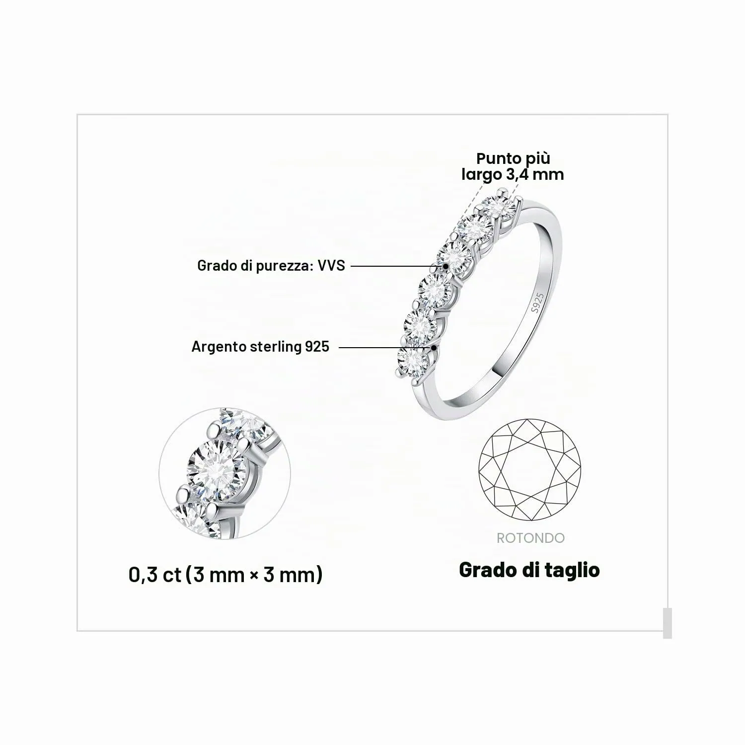 JewelryPalace Anello Half Eternity Donna Argento 925 con Zirconia Cubica 0.6ct, Taglia 17 - immagine 2