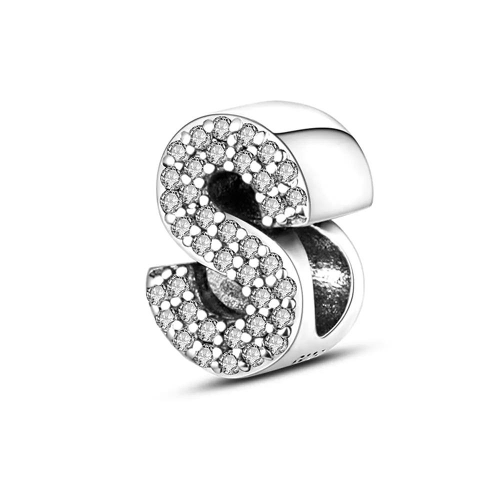 TINSLO Bead Charm Lettere in Argento Sterling 925 con Cubic Zirconia, Compatibile con Braccialetti e Collane Pandora e Europei - immagine 1
