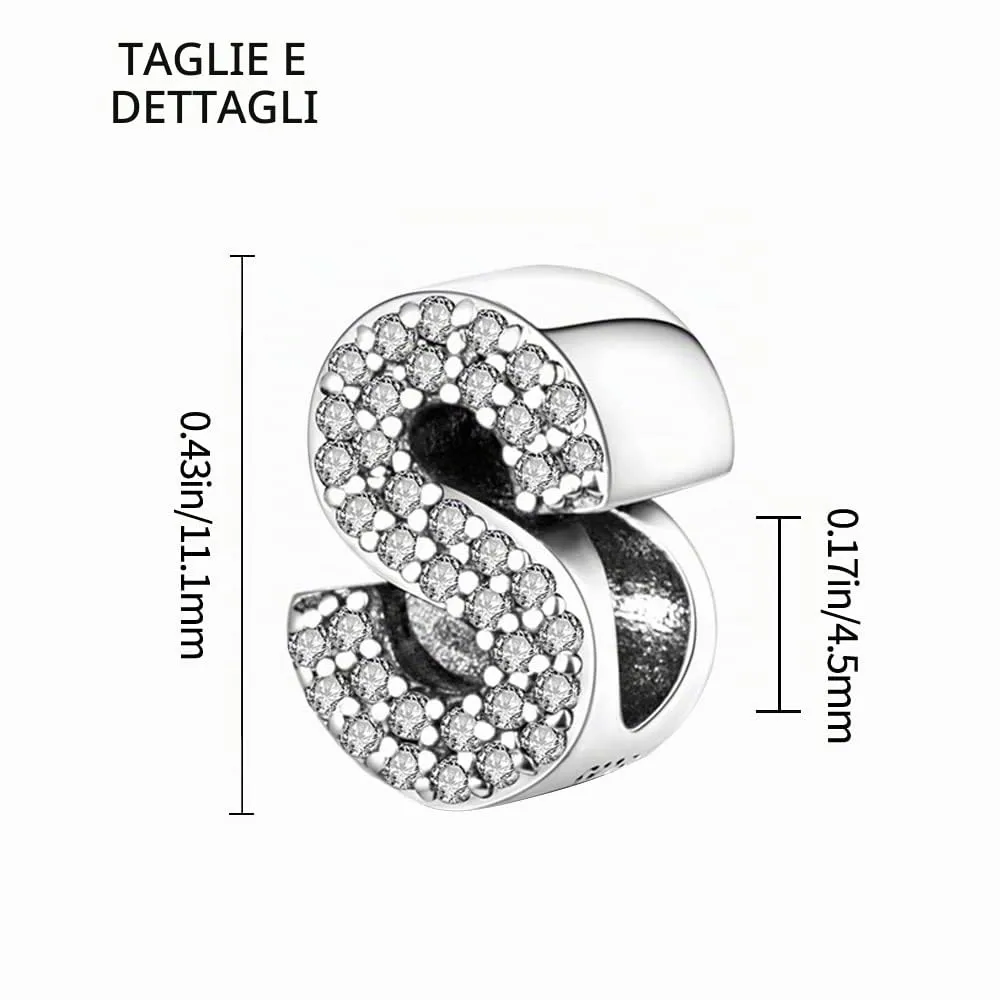 TINSLO Bead Charm Lettere in Argento Sterling 925 con Cubic Zirconia, Compatibile con Braccialetti e Collane Pandora e Europei - immagine 6