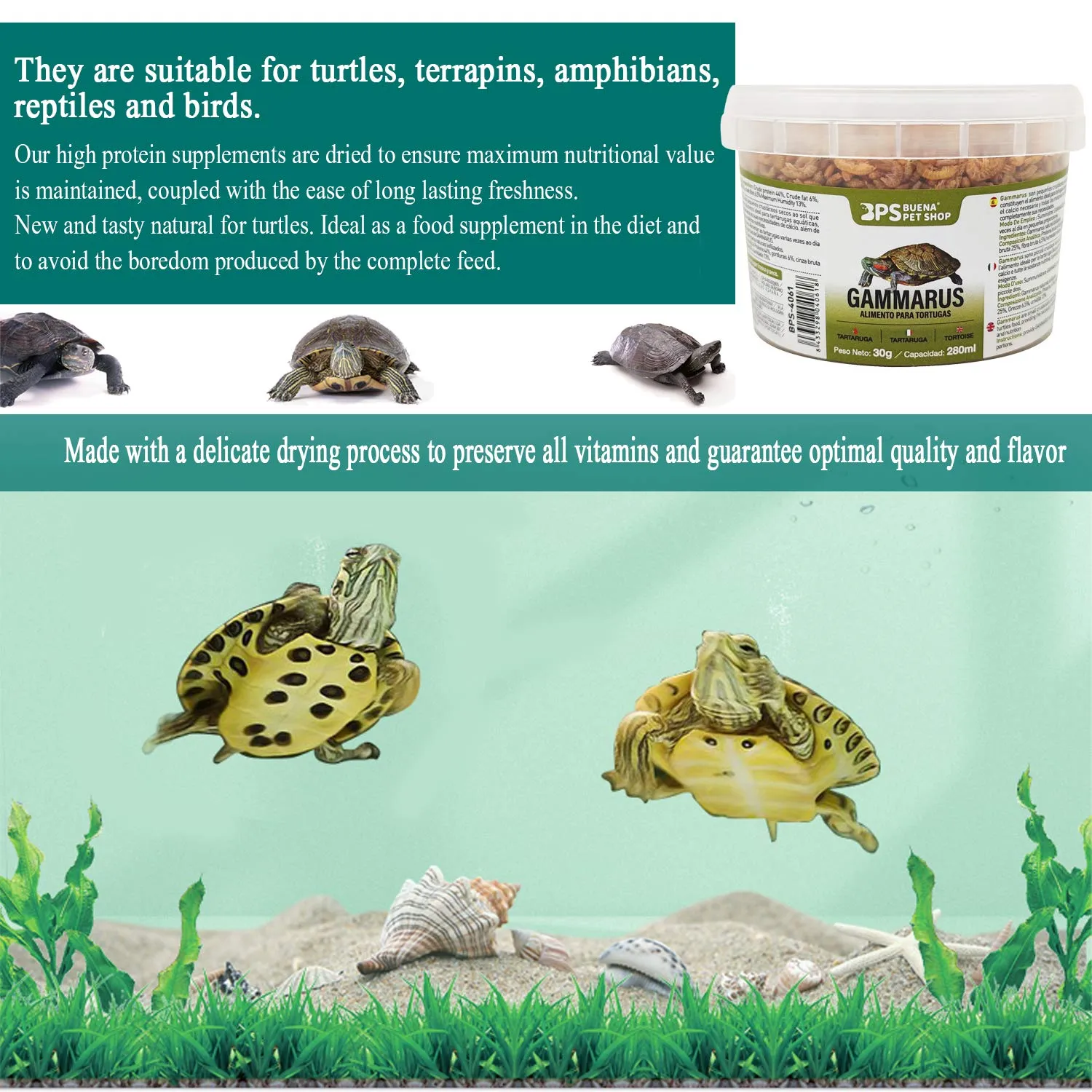 BPS Buena Pet Shop Food Gammarus per Tartarughe e Terrapini 30g BPS-04061 - immagine 2