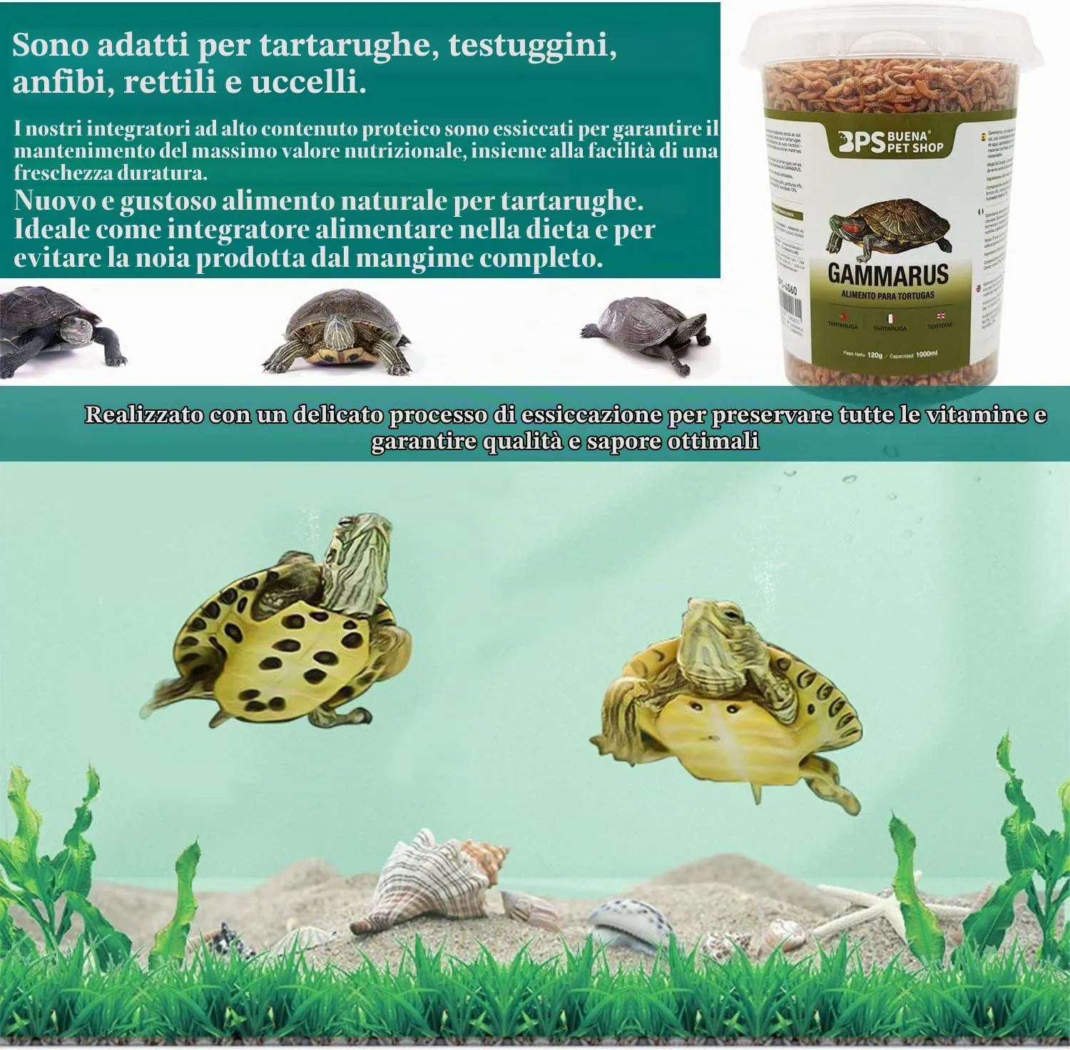BPS Buena Pet Shop Mangime Gammarus per Tartarughe e Terrapini 120g BPS-04060 - immagine 2
