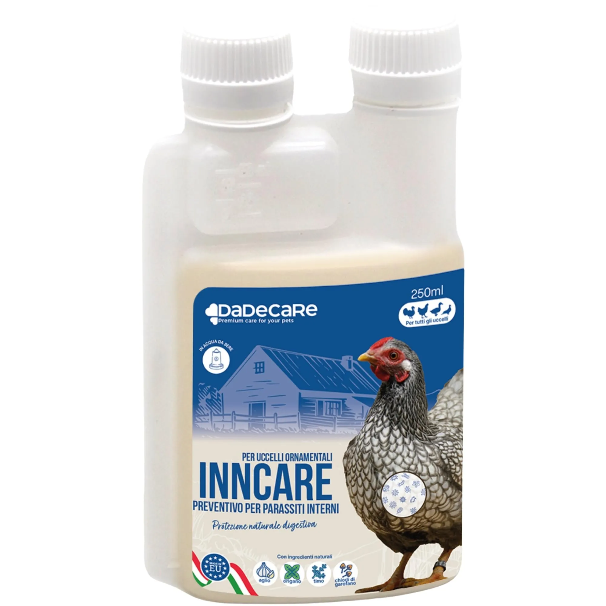 DADECARE Preventivo Parassiti Interni Naturale per Polli, Pollame ed Esotici, Estratto di Aglio e Oregano, Inncare, 250 ml - immagine 1