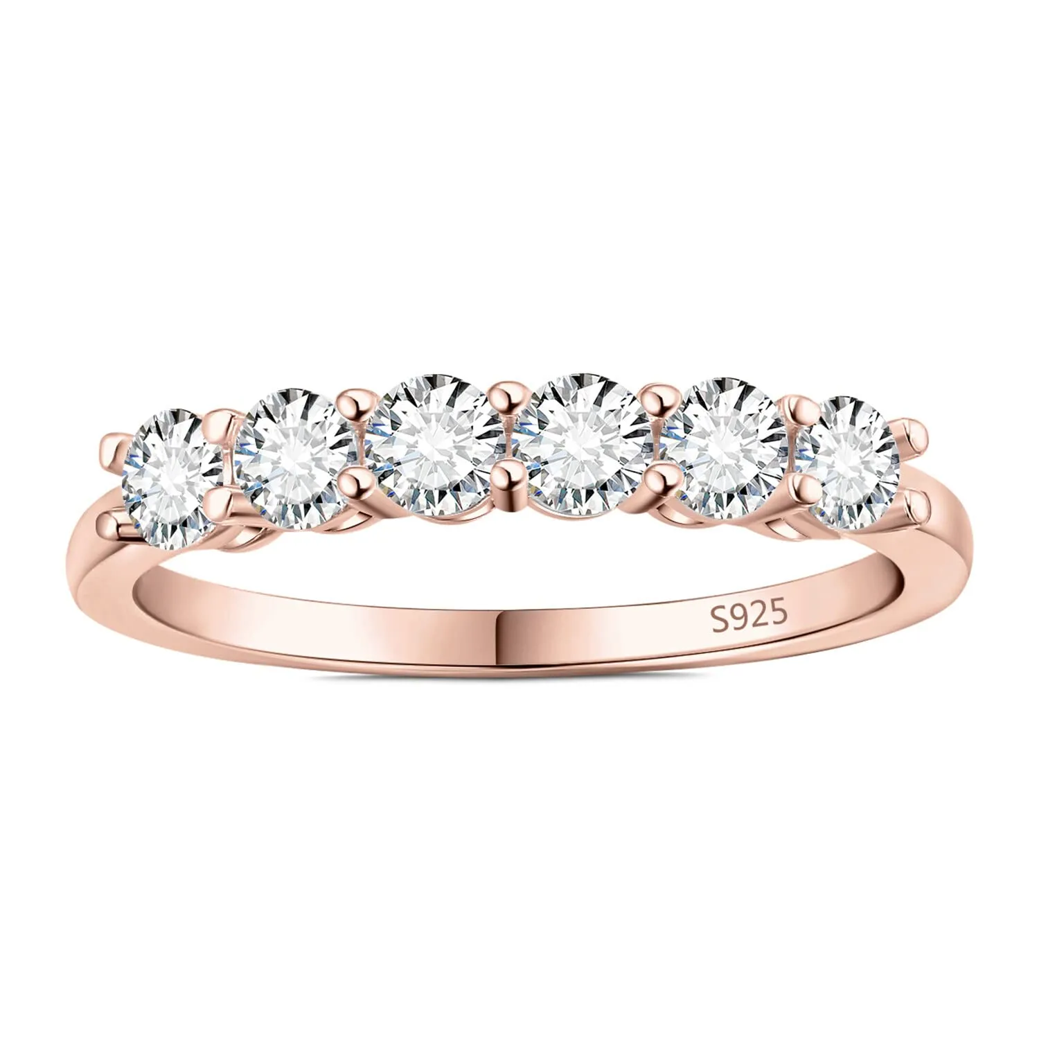JewelryPalace Anello Half Eternity in Argento 925 con Cubica Zirconia, Fede Nuziale Donna con 6 Pietre a Taglio Rotondo in Tre Ori - immagine 5