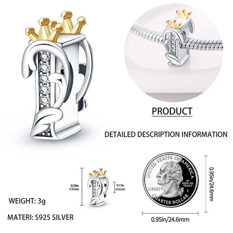 TINSLO Bead Charm Lettere in Argento Sterling 925 con Cubic Zirconia per Braccialetti e Collane europei - immagine 4