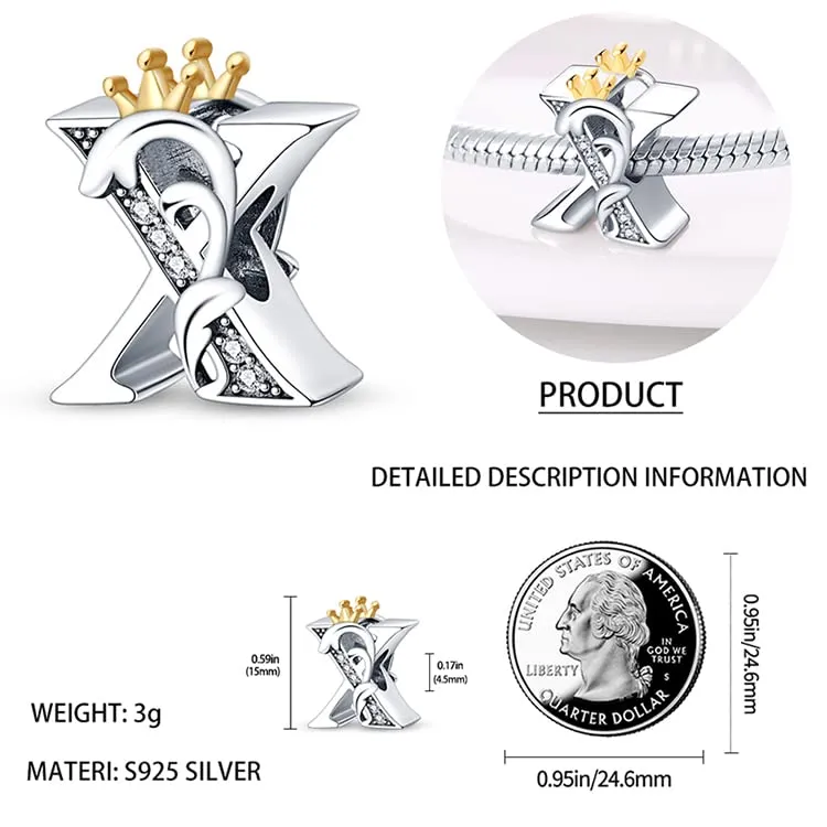 TINSLO Bead Charm Lettere in Argento Sterling 925 con Cubic Zirconia, Compatibile con Braccialetti e Collane Pandora e Europei - immagine 4