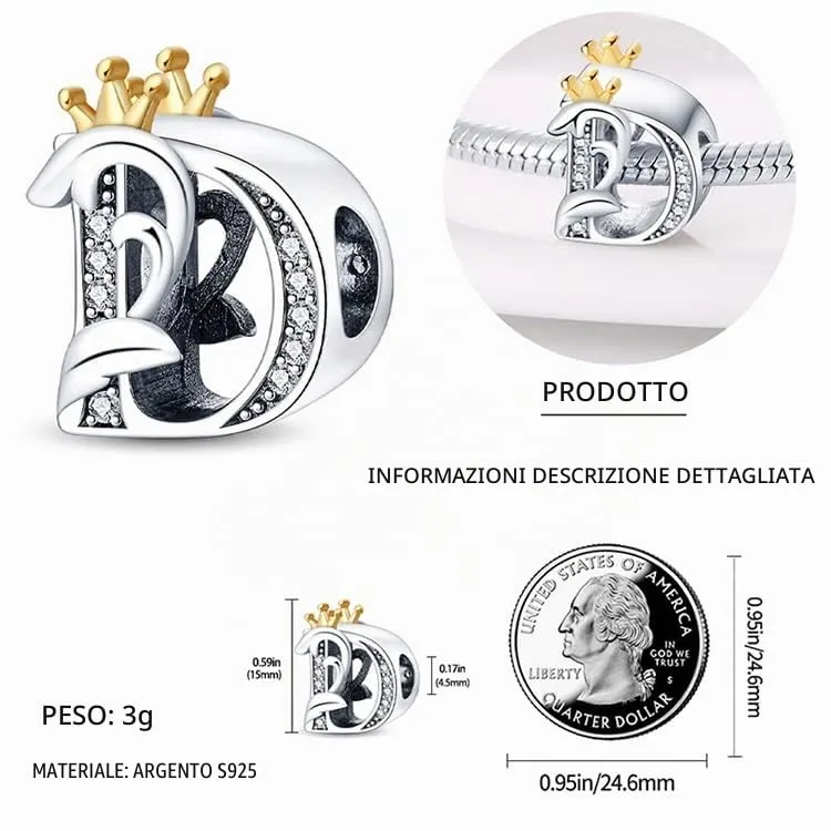 TINSLO Bead Charm Lettere in Argento Sterling 925 con Cubic Zirconia, Compatibile con Braccialetti e Collane Europei - immagine 4