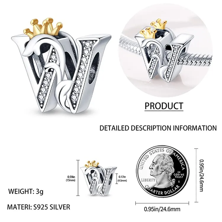 TINSLO Bead Charm Lettere in Argento Sterling 925 con Cubic Zirconia, Compatibile con Braccialetti e Collane Europei - immagine 4