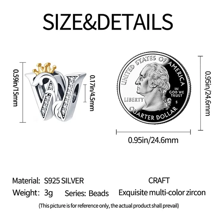 TINSLO Bead Charm Lettere in Argento Sterling 925 con Cubic Zirconia, Compatibile con Braccialetti e Collane Europei - immagine 5
