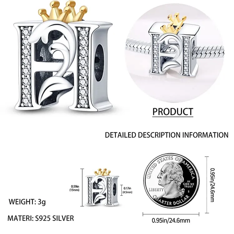 TINSLO Bead Charm Argento Sterling 925 Lettere con Cubic Zirconia per Braccialetti e Collane Europei - immagine 4