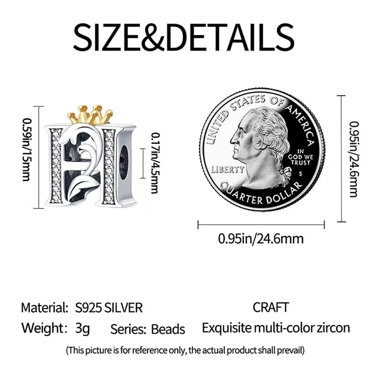TINSLO Bead Charm Argento Sterling 925 Lettere con Cubic Zirconia per Braccialetti e Collane Europei - immagine 5