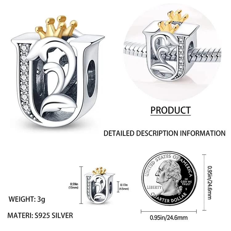 TINSLO Bead Charm Lettere in Argento Sterling 925 con Cubic Zirconia, Compatibile con Braccialetti e Collane Europei - immagine 4