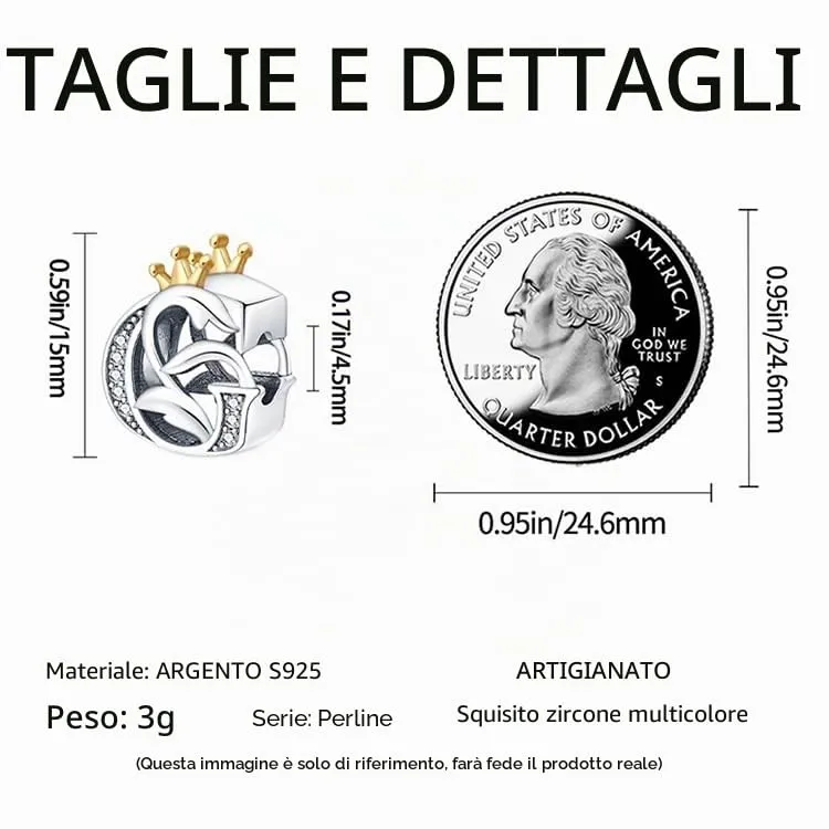 TINSLO Bead Charm in Argento Sterling 925 con Lettere e Cubic Zirconia per Braccialetti e Collane Europei - immagine 5