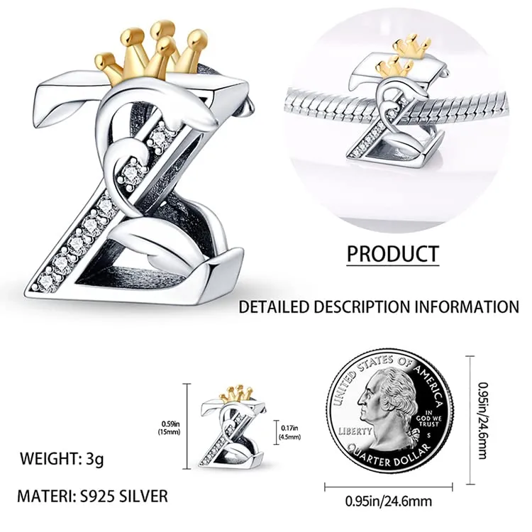 TINSLO Bead Charm Lettere in Argento Sterling 925 con Cubic Zirconia per Braccialetti e Collane Europee - immagine 4