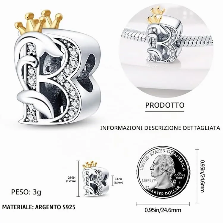 TINSLO Bead Charm Argento Sterling 925 con Lettere e Cubic Zirconia per Braccialetti e Collane Europei - immagine 4