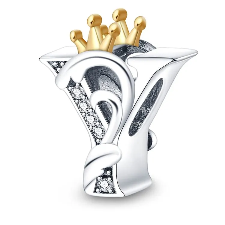 TINSLO Bead Charm Lettere in Argento Sterling 925 con Cubic Zirconia, Compatibile con Braccialetti e Collane Pandora e Europei - immagine 1