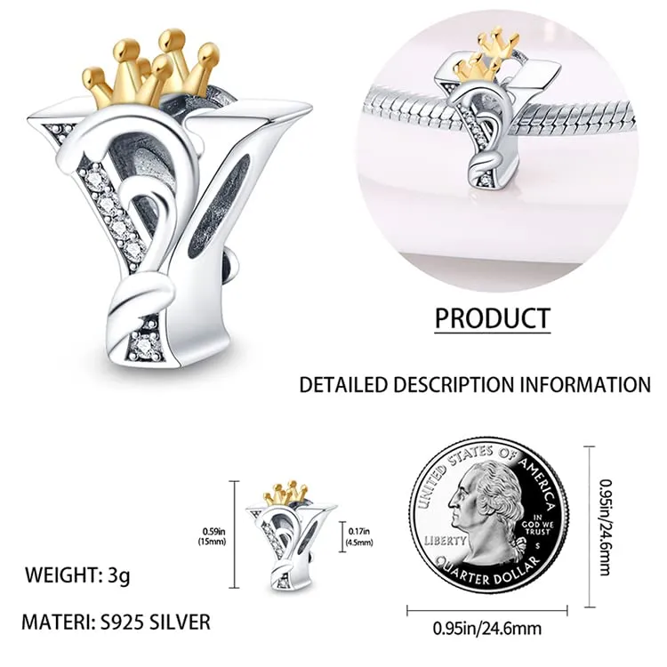 TINSLO Bead Charm Lettere in Argento Sterling 925 con Cubic Zirconia, Compatibile con Braccialetti e Collane Pandora e Europei - immagine 4