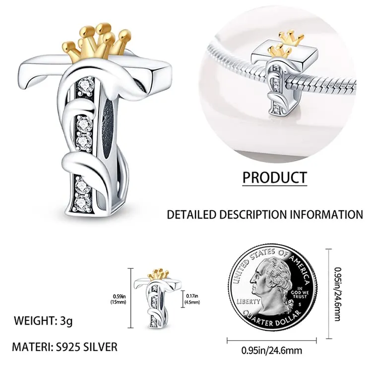 TINSLO Bead Charm Argento Sterling 925 Lettere con Cubic Zirconia per Braccialetti e Collane Europei - immagine 4