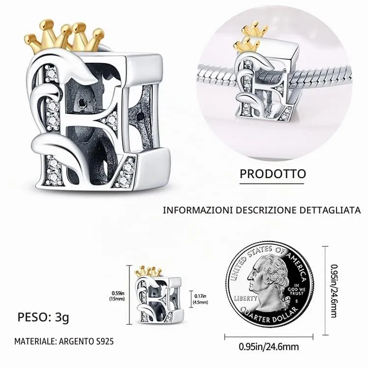 TINSLO Bead Charm Lettere in Argento Sterling 925 con Cubic Zirconia, Compatibile con Braccialetti e Collane Pandora e Europei - immagine 4
