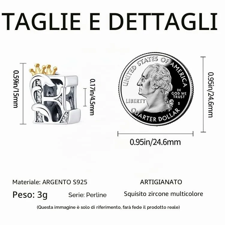 TINSLO Bead Charm Lettere in Argento Sterling 925 con Cubic Zirconia, Compatibile con Braccialetti e Collane Pandora e Europei - immagine 5