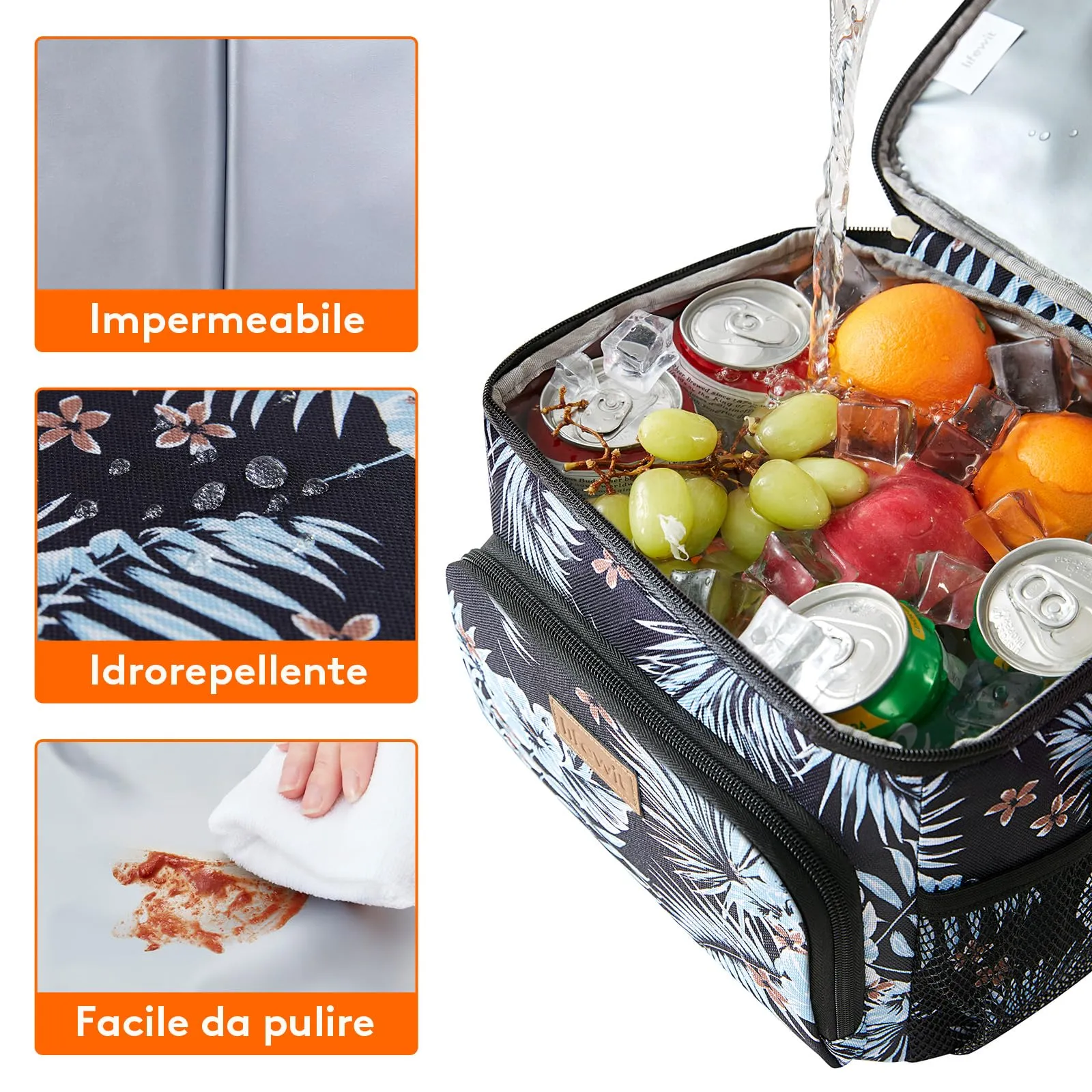 Lifewit Borsa Termica Porta Pranzo Impermeabile, Floreale, 9L - immagine 4
