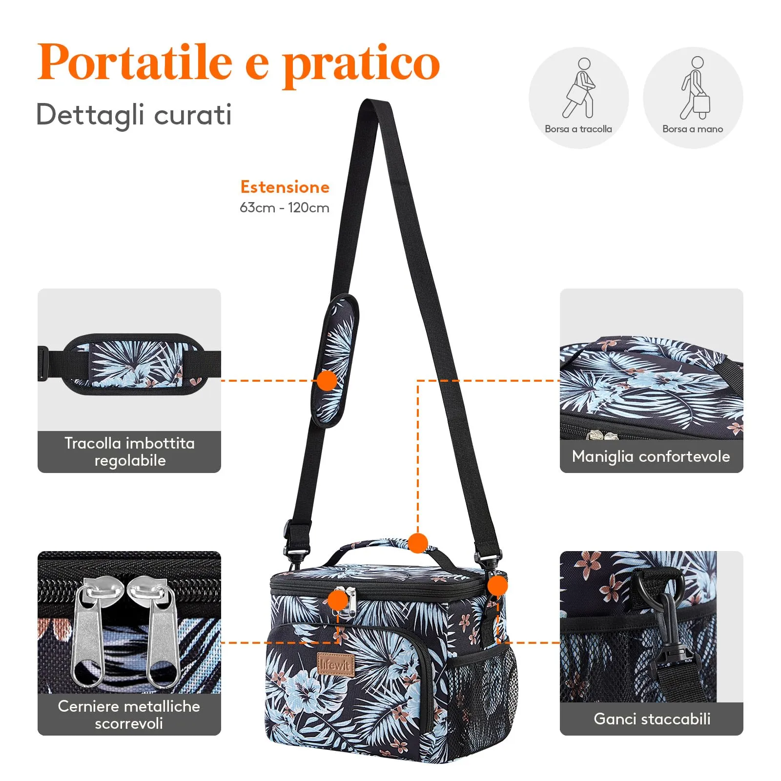 Lifewit Borsa Termica Porta Pranzo Impermeabile, Floreale, 9L - immagine 6