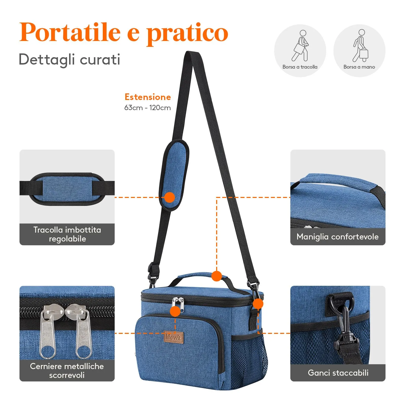 Lifewit Borsa Termica Porta Pranzo Impermeabile con Tracolla, 9L, Blu Scuro - immagine 6