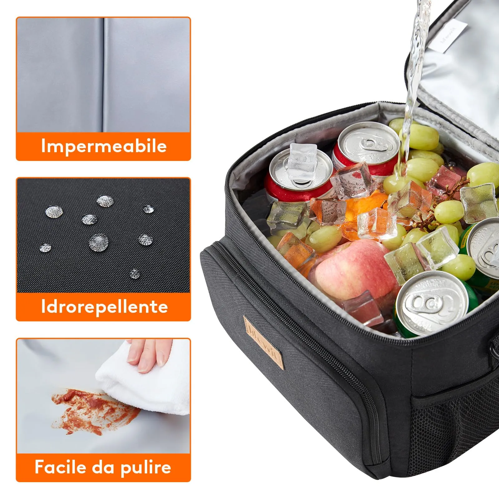 Lifewit Borsa Termica Porta Pranzo Impermeabile con Tracolla, Nero, 9L - immagine 4