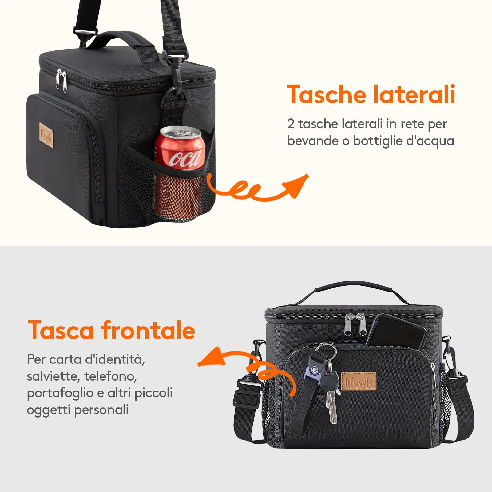 Lifewit Borsa Termica Porta Pranzo Impermeabile con Tracolla, Nero, 9L - immagine 5
