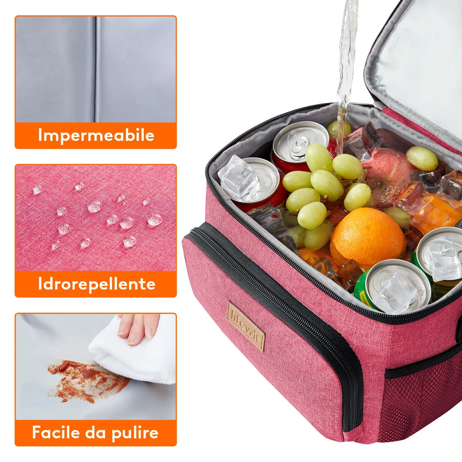 Lifewit Borsa Termica Porta Pranzo Impermeabile con Tracolla, Rosa, 9L - immagine 5