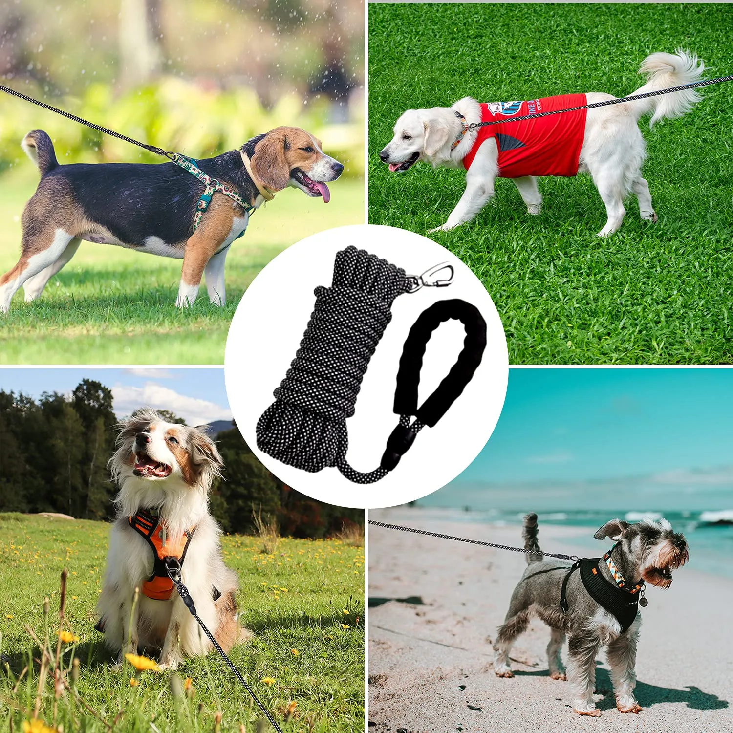 X XBEN Guinzaglio per cani in nylon con impugnatura imbottita e moschettone, varie lunghezze - immagine 6