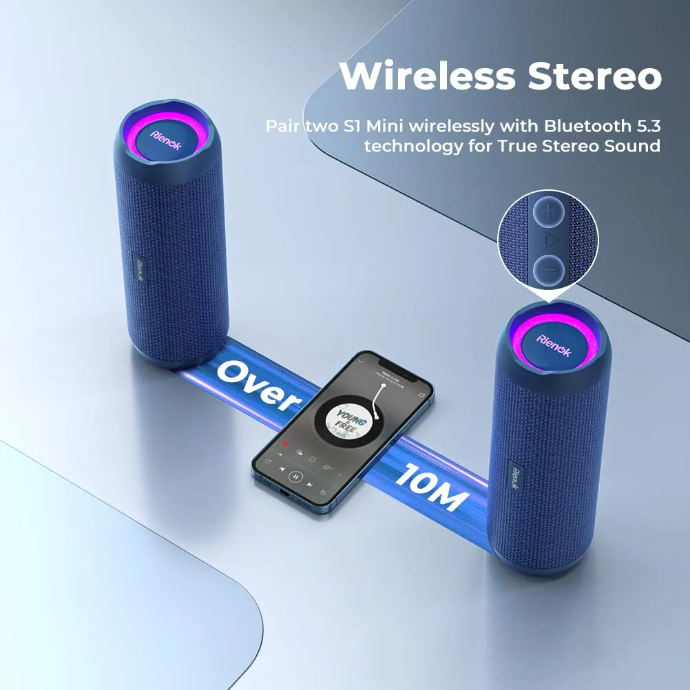 RIENOK S1 mini Cassa Bluetooth 30W Impermeabile IPX7, Blu - immagine 2