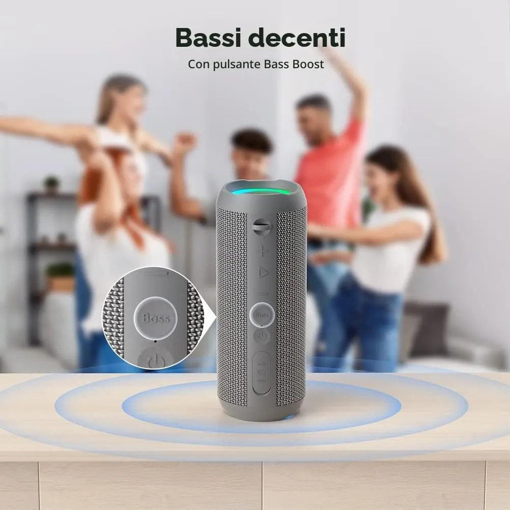 RIENOK S1 mini Cassa Bluetooth Portatile 30W Impermeabile IPX7, Grigio - immagine 2