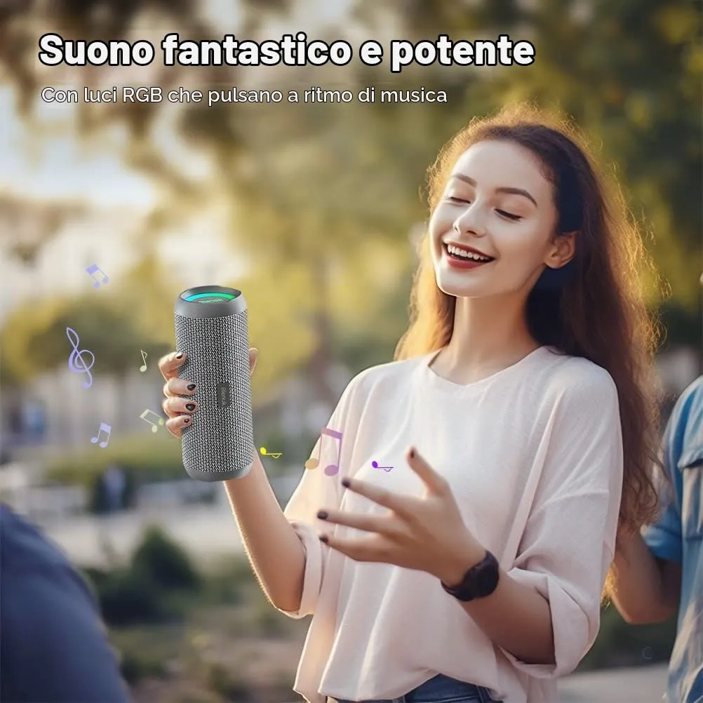 RIENOK S1 mini Cassa Bluetooth Portatile 30W Impermeabile IPX7, Grigio - immagine 3
