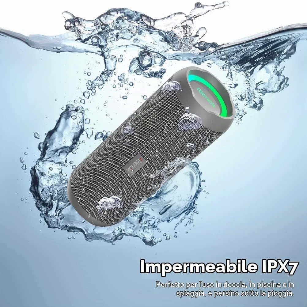 RIENOK S1 mini Cassa Bluetooth Portatile 30W Impermeabile IPX7, Grigio - immagine 6