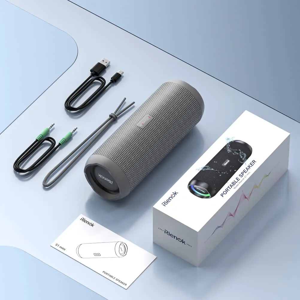 RIENOK S1 mini Cassa Bluetooth Portatile 30W Impermeabile IPX7, Grigio - immagine 8