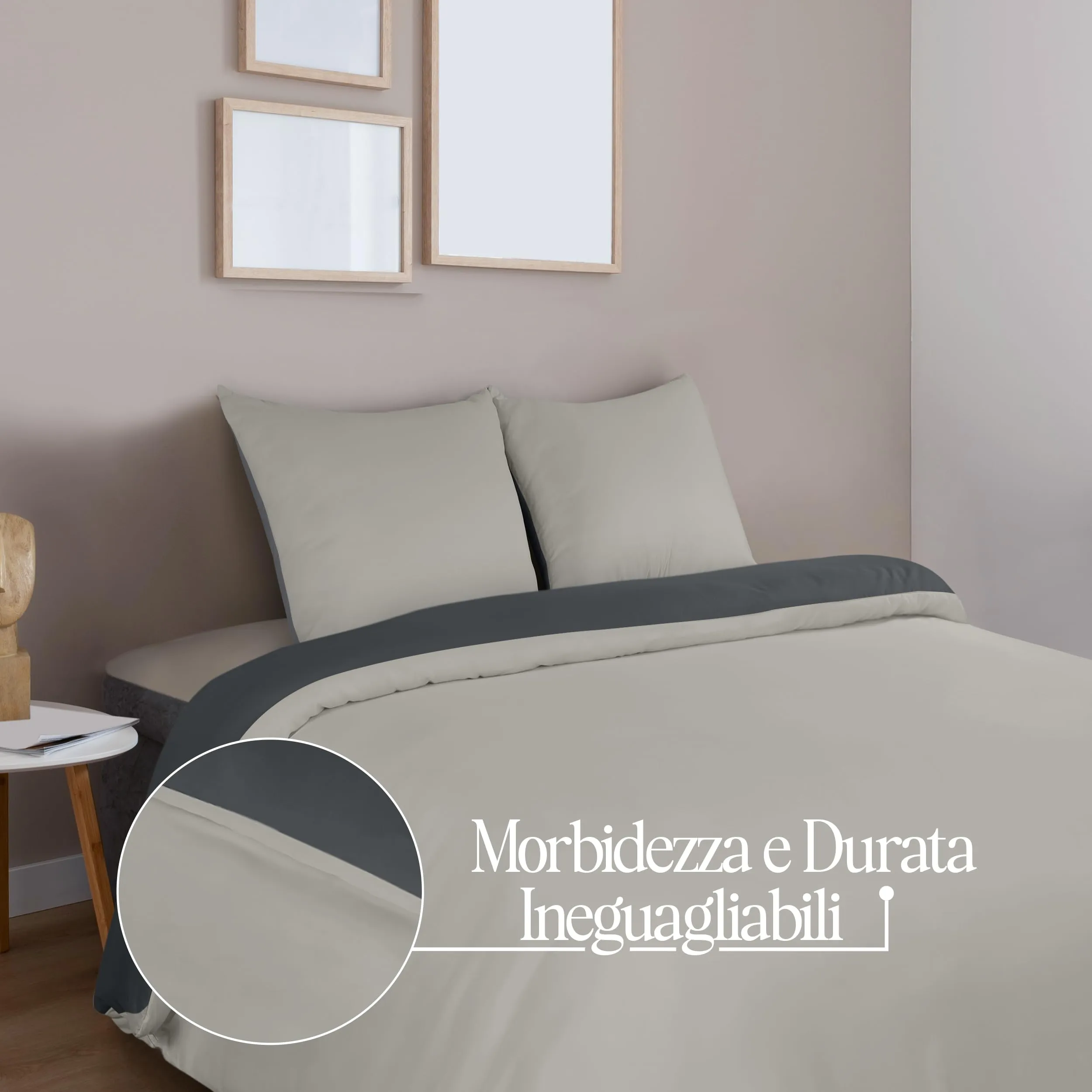 Utopia Bedding Set Copripiumino 200x200 cm e 2 Federe 80x80 cm, Grigio Scuro/Grigio Chiaro - immagine 6