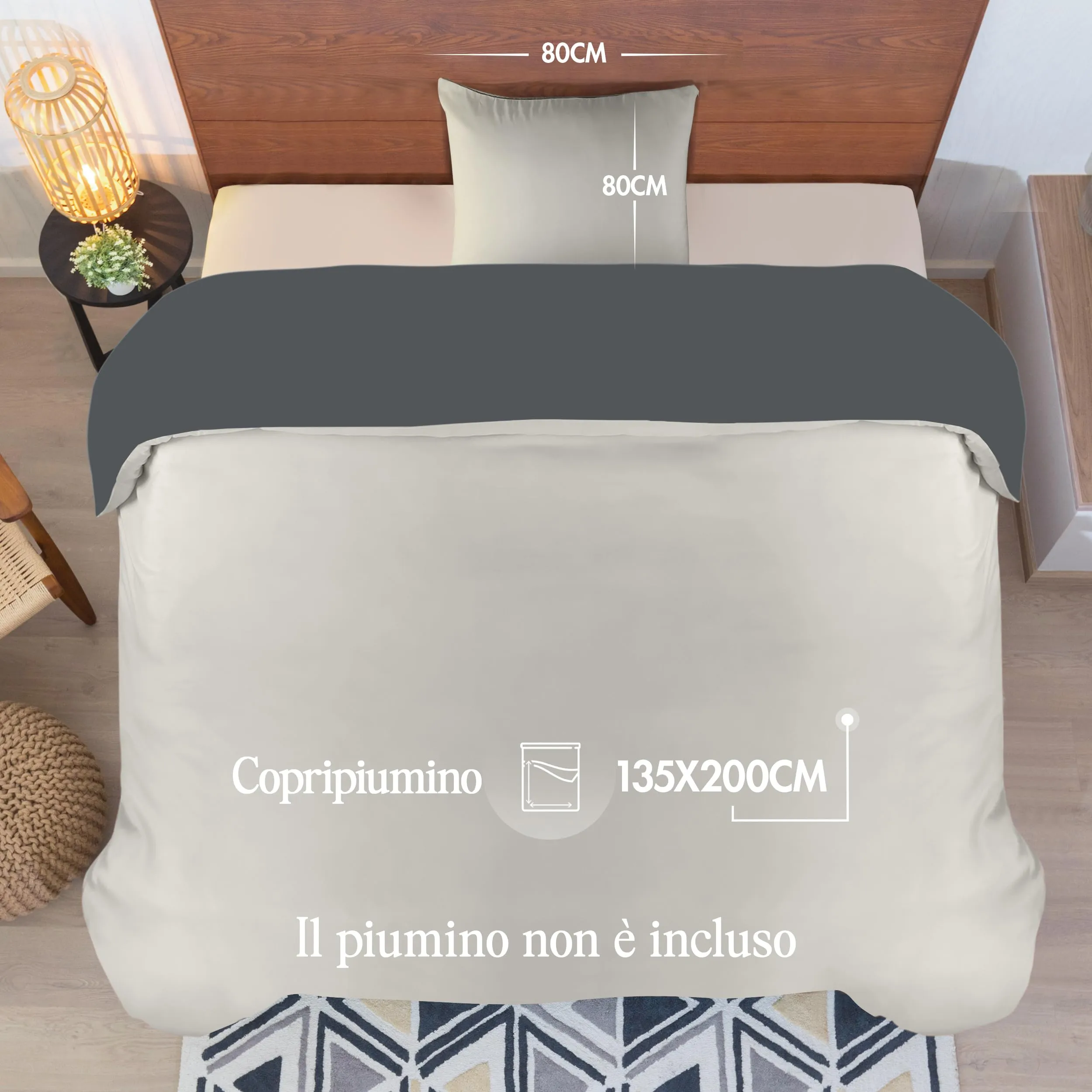 Utopia Bedding Set Copripiumino 135x200 cm e Federa 80x80 cm, Grigio Scuro/Grigio Chiaro - immagine 2