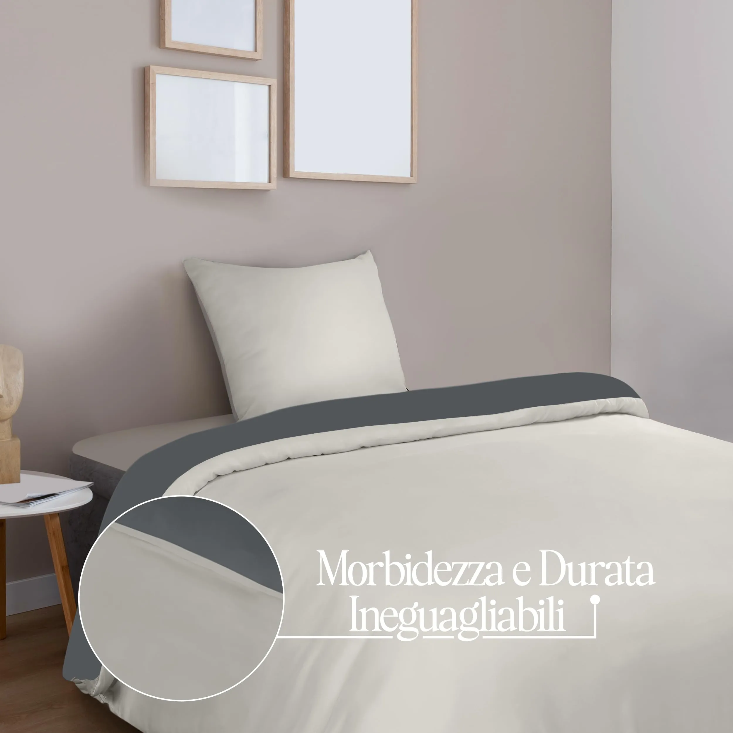 Utopia Bedding Set Copripiumino 135x200 cm e Federa 80x80 cm, Grigio Scuro/Grigio Chiaro - immagine 5
