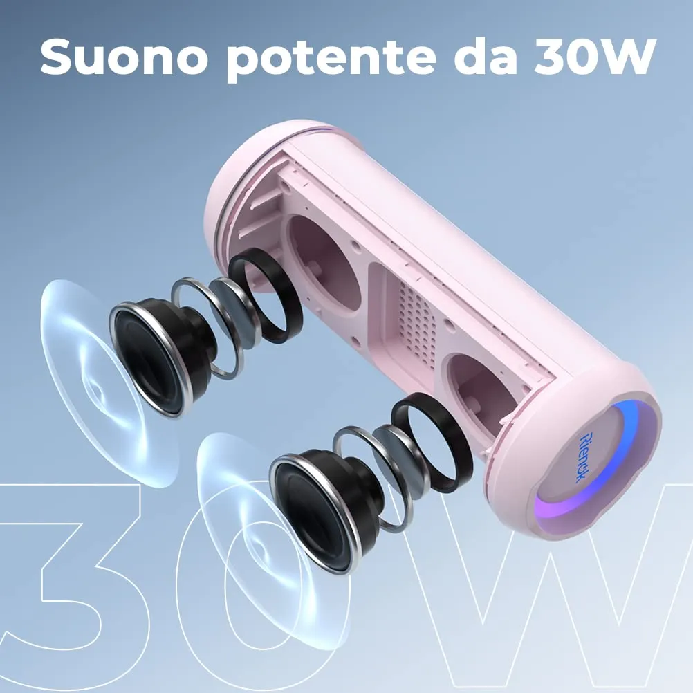 RIENOK Cassa Bluetooth Portatile 30W Impermeabile IPX7, Rosa - immagine 2