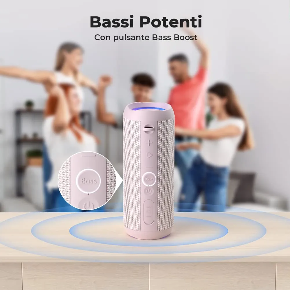 RIENOK Cassa Bluetooth Portatile 30W Impermeabile IPX7, Rosa - immagine 3