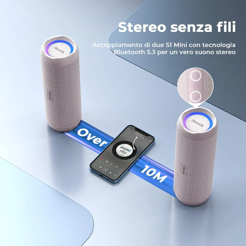 RIENOK Cassa Bluetooth Portatile 30W Impermeabile IPX7, Rosa - immagine 4