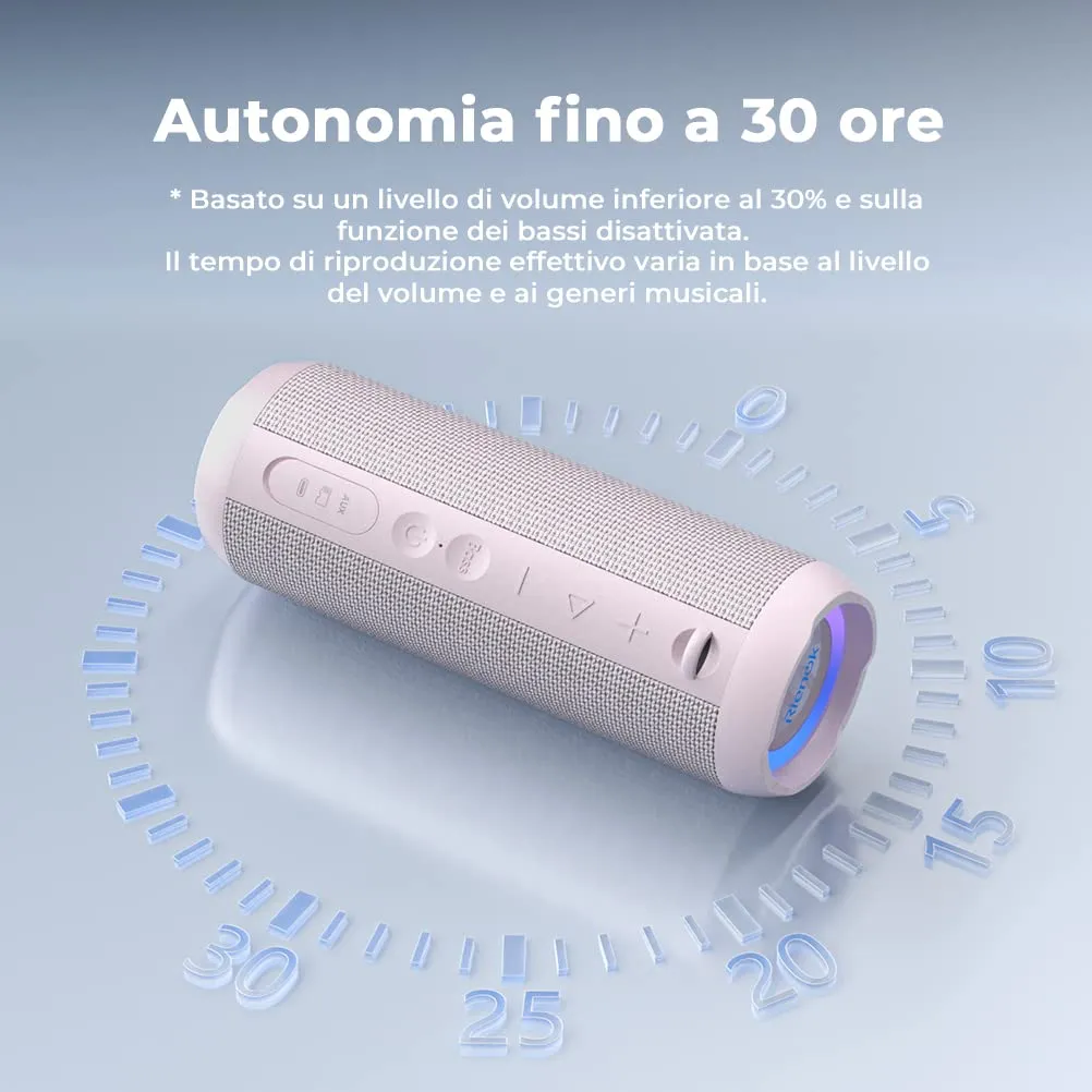RIENOK Cassa Bluetooth Portatile 30W Impermeabile IPX7, Rosa - immagine 6