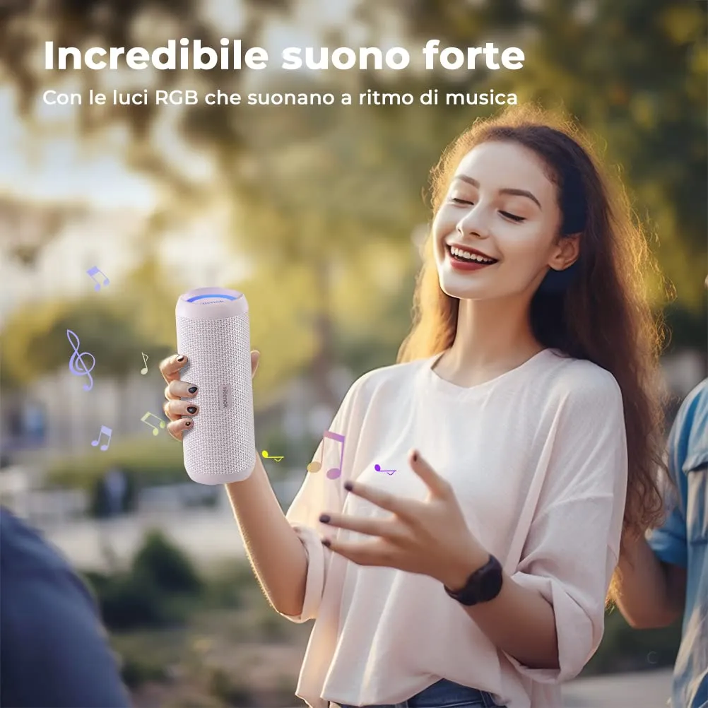 RIENOK Cassa Bluetooth Portatile 30W Impermeabile IPX7, Rosa - immagine 7
