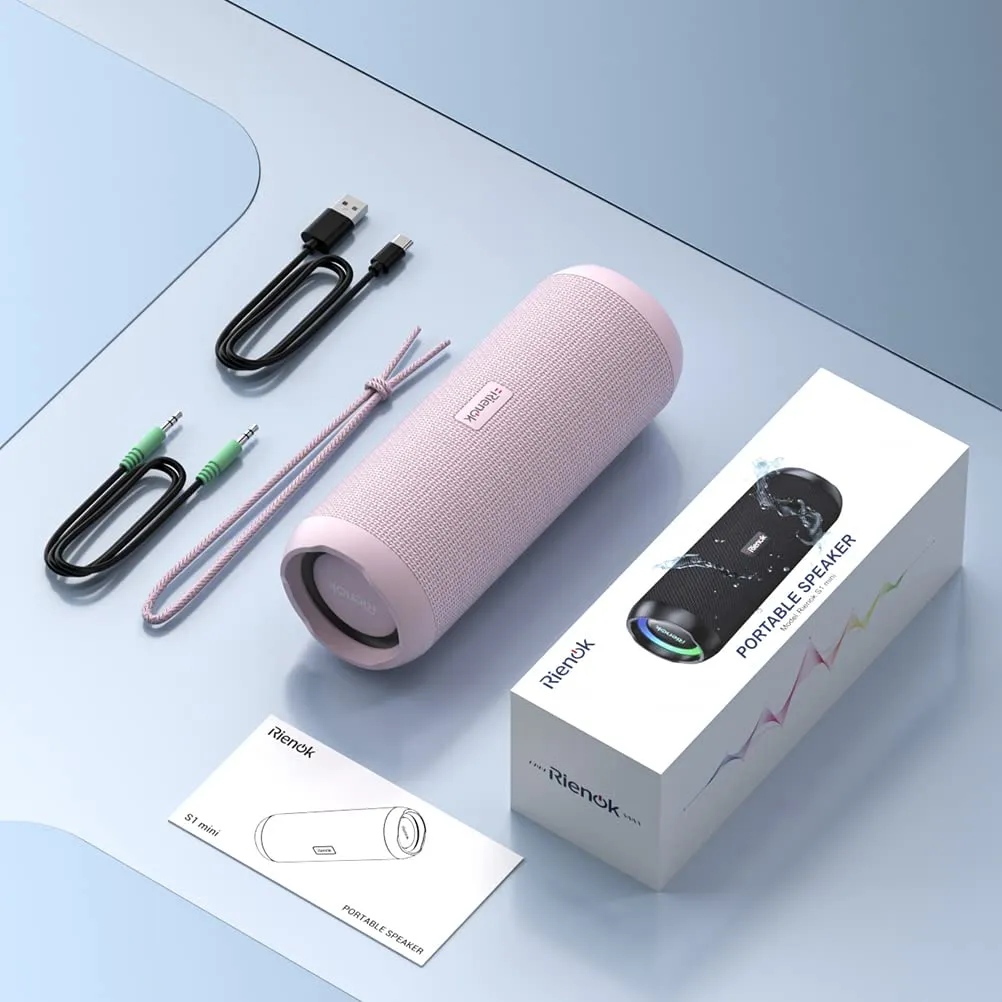 RIENOK Cassa Bluetooth Portatile 30W Impermeabile IPX7, Rosa - immagine 9