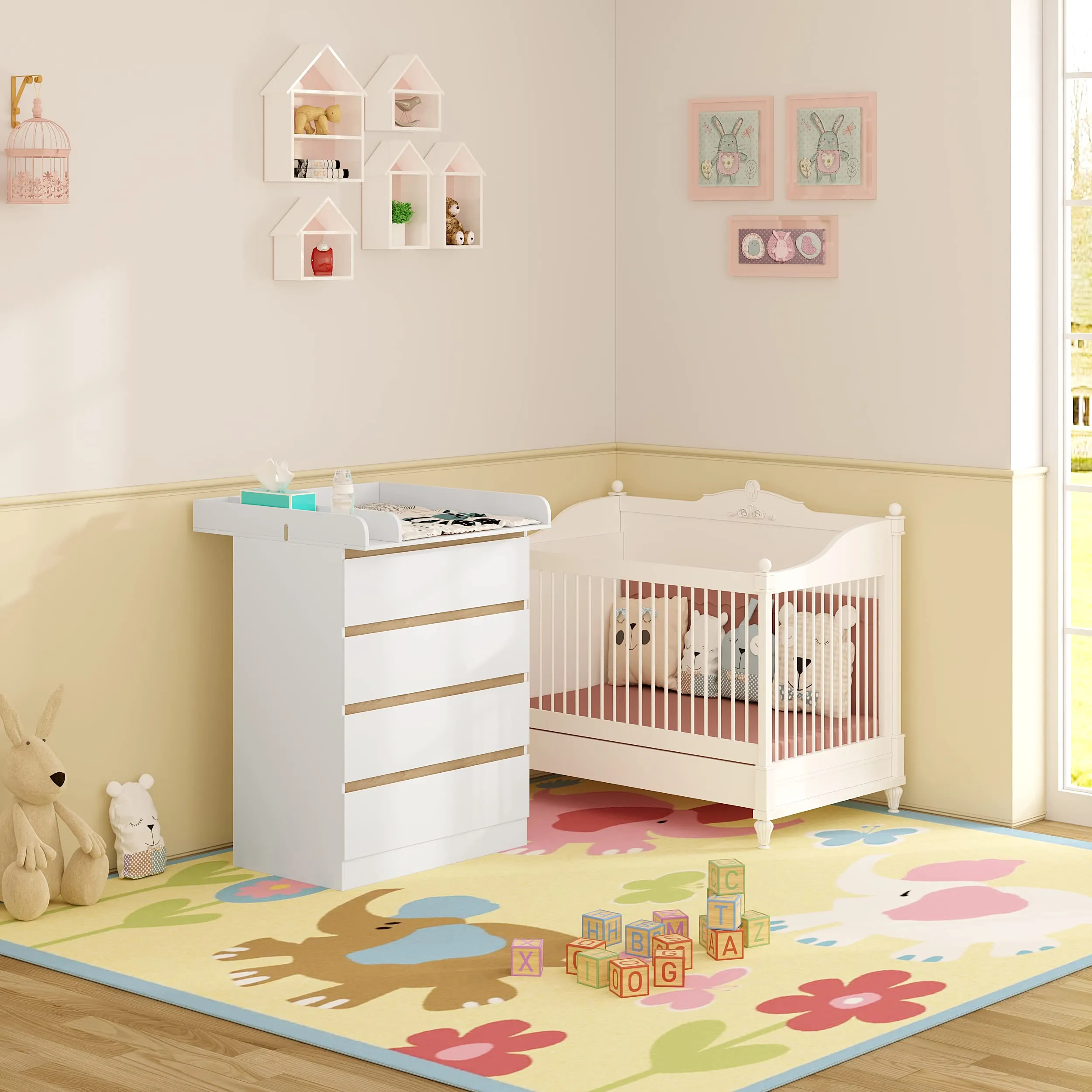 WOLTU Fasciatoio per Bambini con Cassettiera a 4 Cassetti - immagine 2