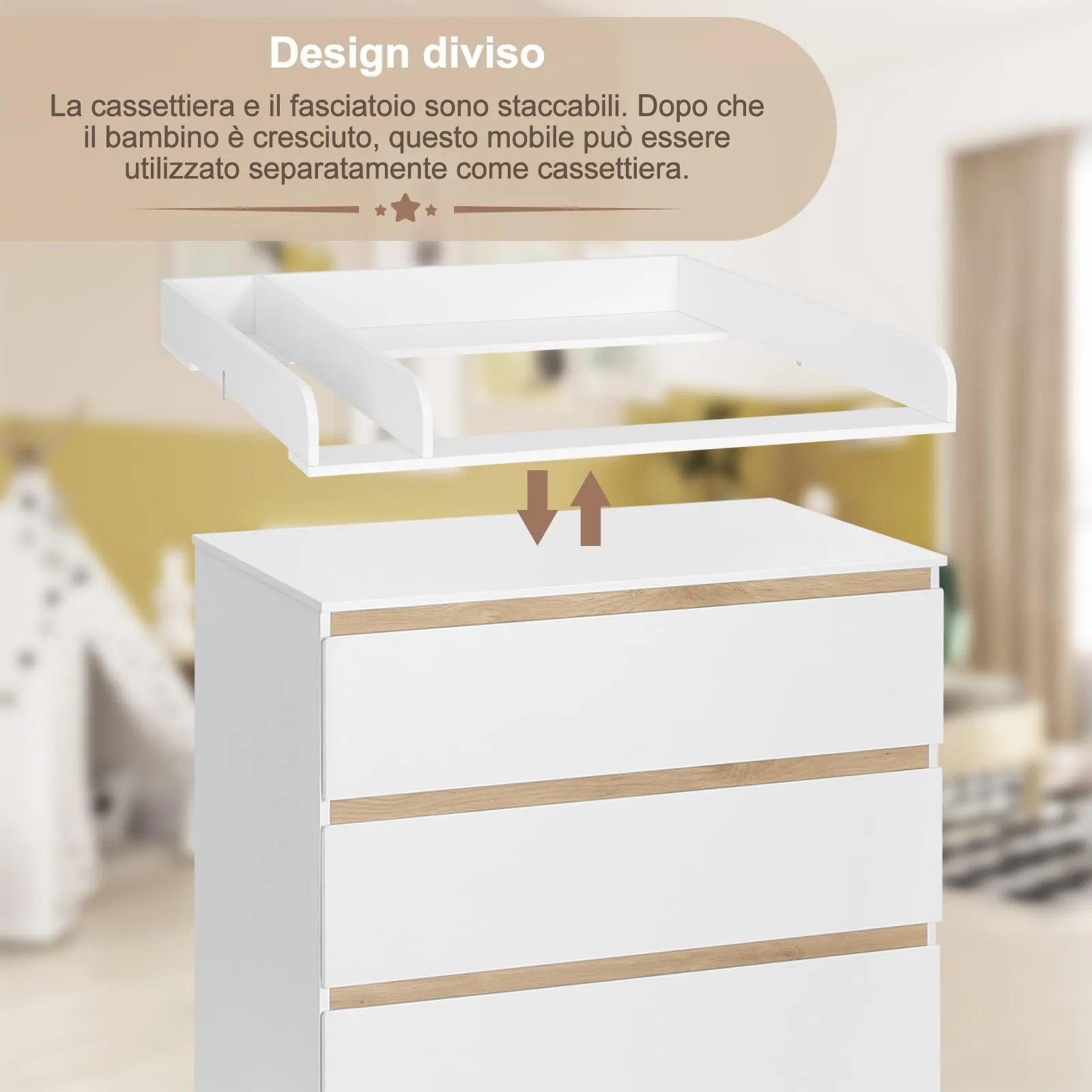 WOLTU Fasciatoio per Bambini con Cassettiera a 4 Cassetti - immagine 5